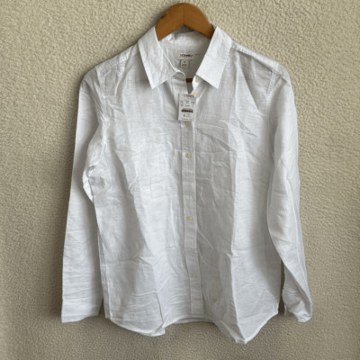 J Crew Linen Blend Button Up Shirt Womens Small White