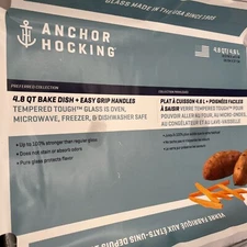 Vintage Anchor 4.8-quart Glass Baking Dish, Rectangular USA 10.3”x14.5”