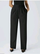 Halara Womens High Waisted Black Straight Leg Work Pants Size L Office Workwear