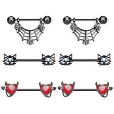 VERAMI 14G 16G Bat Devil Heart Nipple Rings Stainless Steel Heart Nipple Barb...