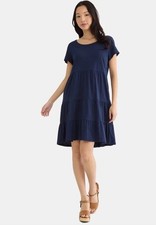 Time and Tru Navy Tiered T-shirt Dress Pockets Short Sleeved Large
