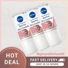 3 x NIVEA Derma Dry Control Antiperspirant 96h Deodorant Roll-On 50ml RRP £21