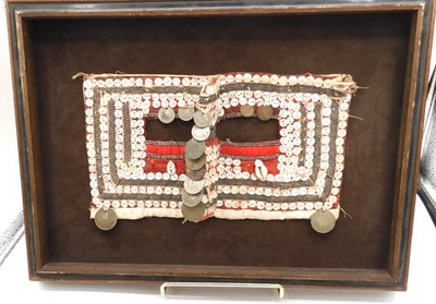 Antique Vintage  Saudi Arabian Bedouin Face Mask Veil Coins Buttons Framed