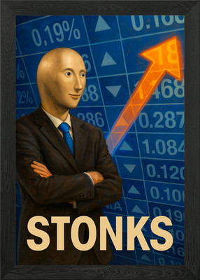 Stonks Meme Man Poster - Crypto, Fi gerahmtes Wandbild Poster Leinwanddruck Bild