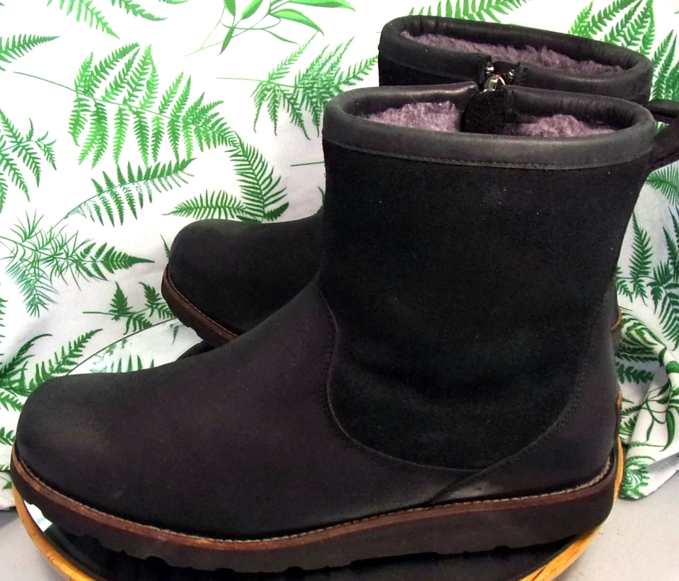 BOTAS DE INVIERNO UGG HENDREN TL DE CUERO NEGRO IMPERMEABLES FORRADAS DE OVEJA PARA HOMBRE TALLA 12 Foto 4 de 4