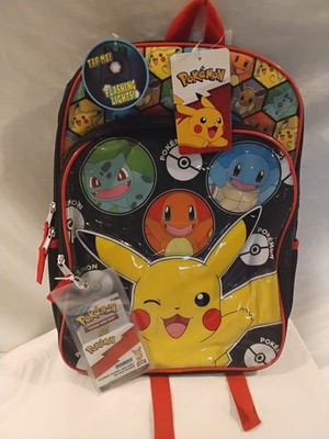Pokemon Pikachu Large 16'' Backpack Bioworld Light-Up  With Trading Card Extra