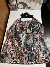 Kenneth Cole New York Animal Print Multicolor Halter Tankini Top L Tie