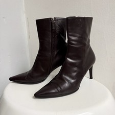 GUCCI Sz 8 Stivaletto Pelle Nappa Brown Leath...