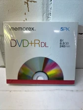 Memorex Double Layer DVD+RDL 5 Pack 8 X 8.5 gb 240 min New Sealed Is Damaged!!!!