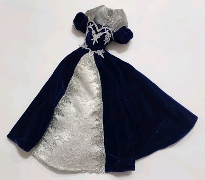 #ad BARBIE DRESS GOWN DARK BLUE SILVER GLITTER DETAILS COLLAR FORMAL DOLL CLOTHES $24.94