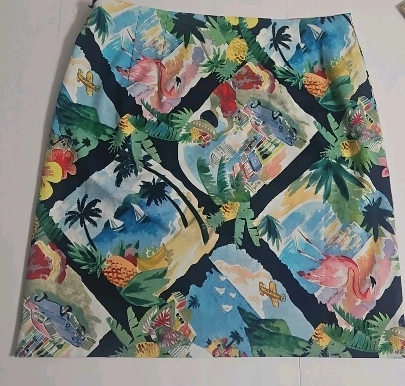 Talbots Skirt Womens 4 Tropical Travel Floral Palm Summer Beach Vibes Boho NWT