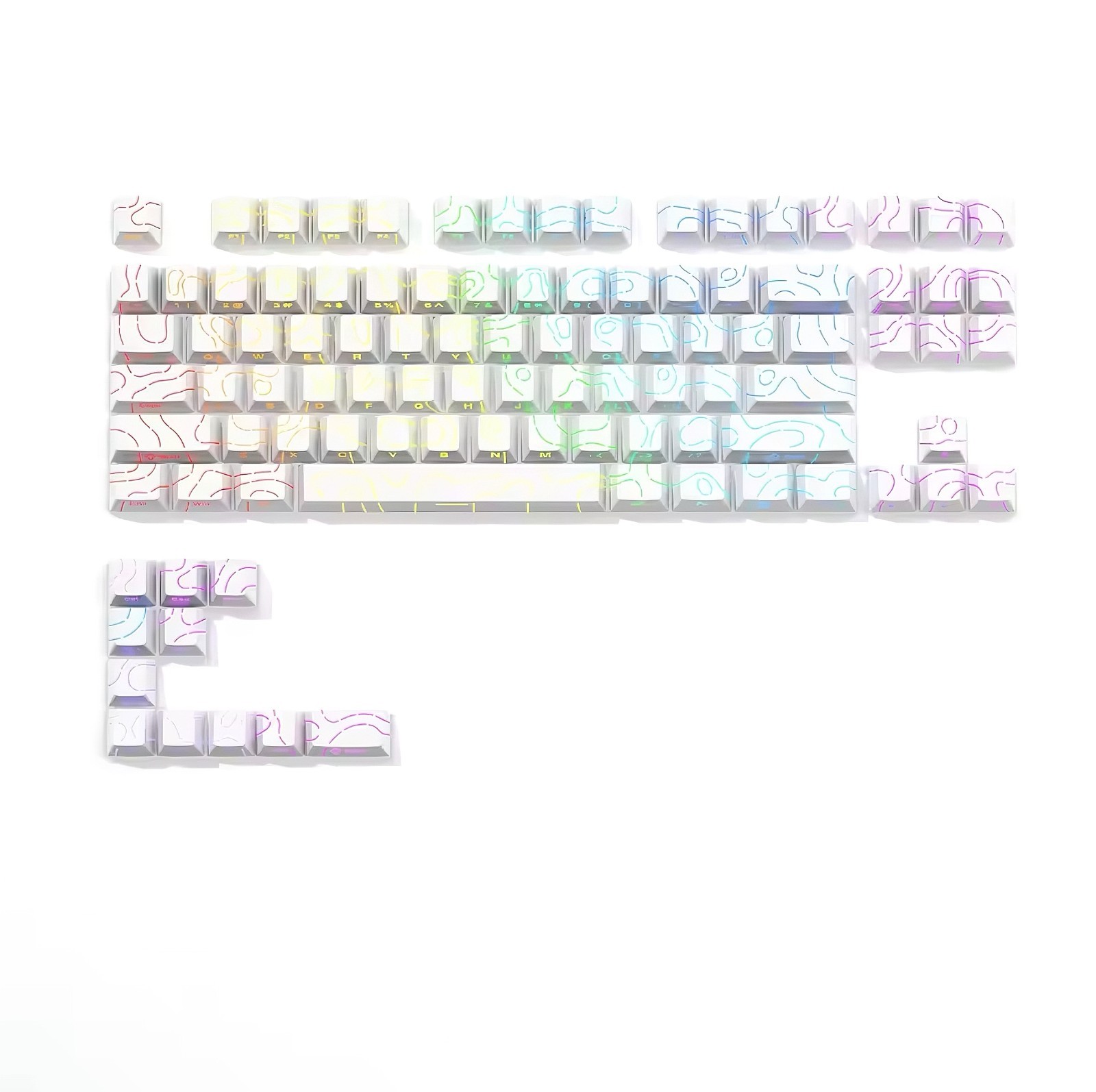 Keycaps Topographiques 4.0 pour Personnaliser un Clavier 98 Touches PBT Blanc