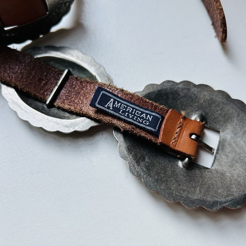 AMERICAN LIVING Sz Medium Leather Concho Belt Brown Western Vintage Americana - Picture 3 of 9