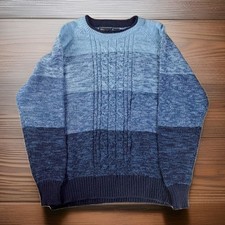 Sweater Crewneck Graphix Mens 2XL Blue Ombre Striped Cable Knit Acrylic Winter