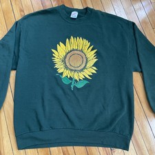 Vtg Jerseez Sunflower Sweatshirt Adult Size XL Green 50/50 Pullover Graphic 90s