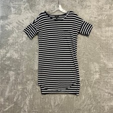 Express T-Shirt Dress Womens Small Navy White Striped Pocket High Low Hem