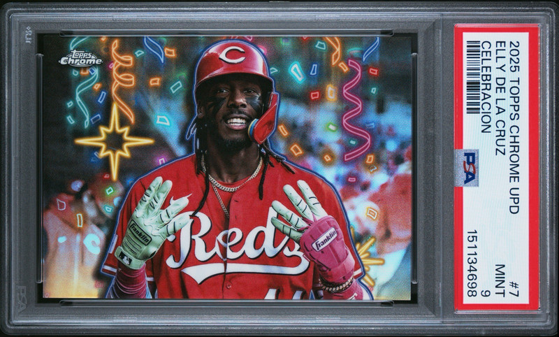 Elly De La Cruz 2025 Topps Chrome Update Celebracion #CT-7, Reds PSA 9