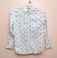 OLD NAVY Shirt BOYS XL 14-16 White SHARK Embroidered Long Sleeve Button