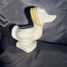 Vintage White Ceramic Duck with Yellow Scarf Planter Vase Holder Mid Century