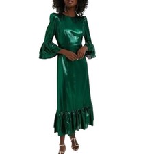 Pomander Place Crinkle Lurex Lillith Maxi Dress Emerald Green Size Large NWT