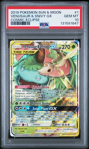 2019 Pokemon Cosmic Eclipse Venusaur & Snivy Gx #1 S&M GEM MT PSA 10