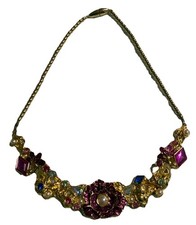 Disney Store Princess Flower/Rhinestones  Faux Pearl Necklace Gold Tone GLOWS