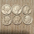 Lot of 6 Dimes Circulated  90% Silver 5 Mercury  1 - roosevelt dime.