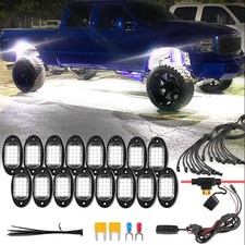 16Pods Pure White LED Rock Lights Kit with Switch Wiring Harness Extension Wi...