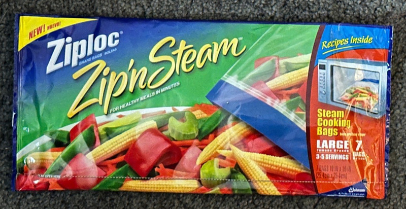 Ziploc Zip 'n Steam LARGE Microwave Cooking Bags 3-5 Servings 7 Bags Steamer New