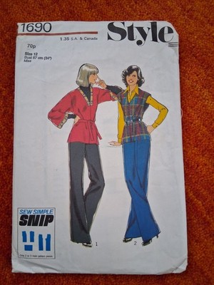 True Vintage Schnittmuster Pattern Style 1690: 70er Hose Oberteil UK10/EU34/XS