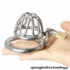 Stainless Steel Mini Cage Male Chastity Device with Padlock Lock Prison NEW
