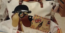Borsa Braccialini con cane cartolina Londra Bianca 