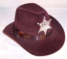 CHILD BROWN VELVET SHERIFF COWBOY HAT w badge costume KIDS SIZE DRESS UP HATS