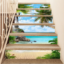 Island Beach Self-adhesive Stair Riser Floor Stickers Staircase DIY Wall Decal