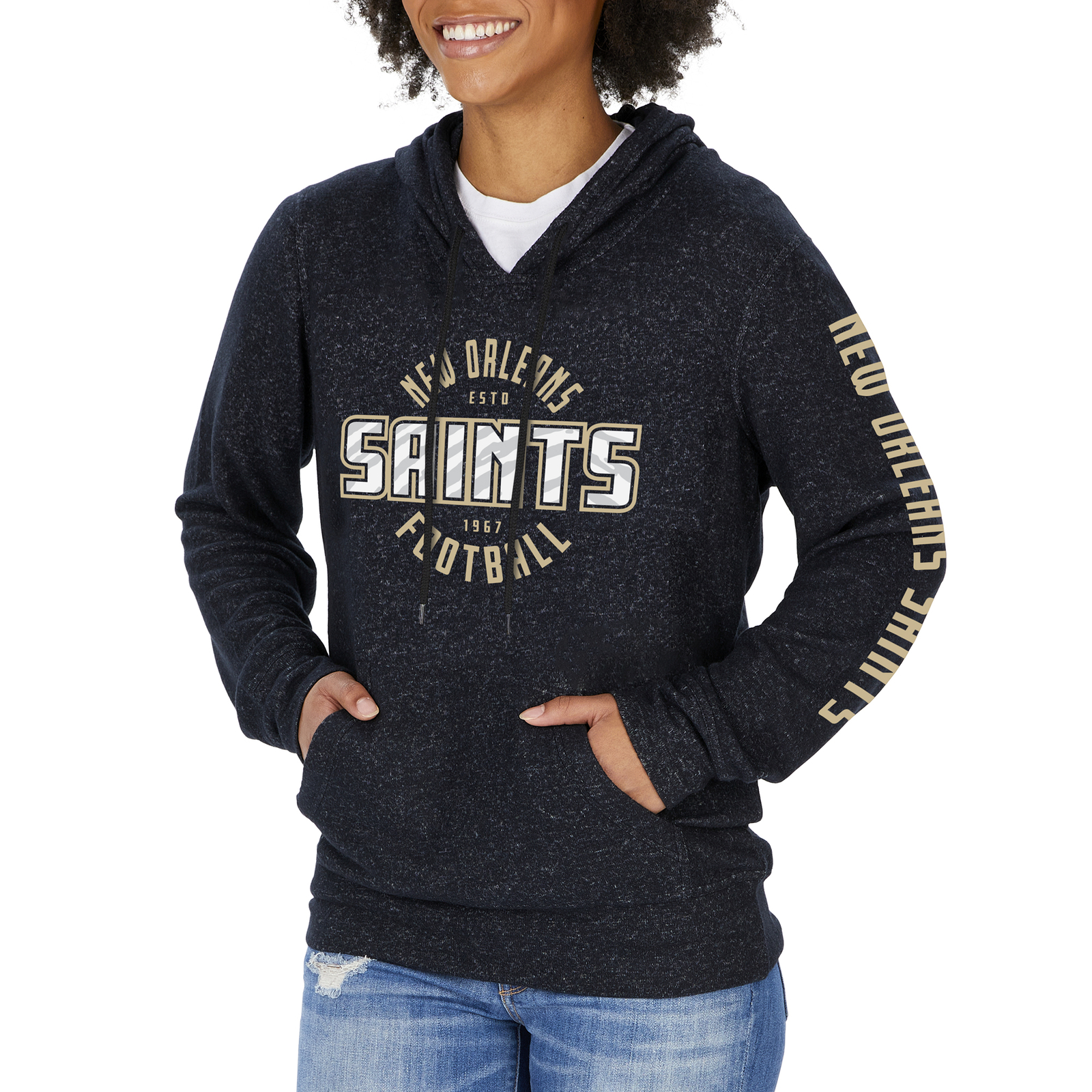 Zubaz женские НФЛ Нью-Орлеан фактурный мягкий пуловер с капюшоном