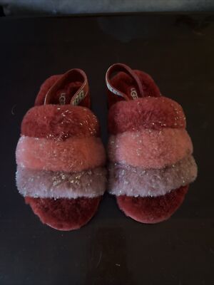 NEW UGG Kid's Fluff Yeah Slide Ribbon Red Slipper Shoes Size 11(Toddler) 