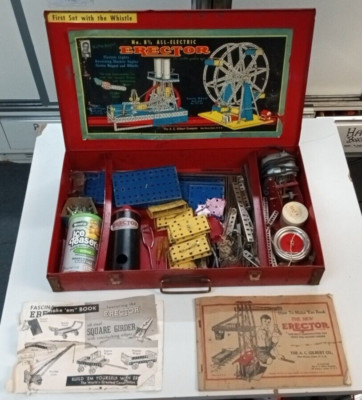 OLD VINTAGE ERECTOR SET METAL 1/2 FIRST SET WITH THE WHISTLE KIDS TOY  LOOK