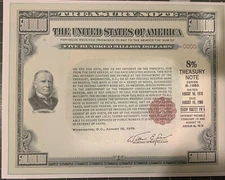 REPRODUCTION $500 MILLION Treasury Note 1976/86 FRAMEABLE See Description Below