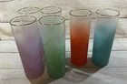 VTG Lot of 6 Federal Glass Co Blendo Style Gold Rim Skinny Glasses Colorful MCM