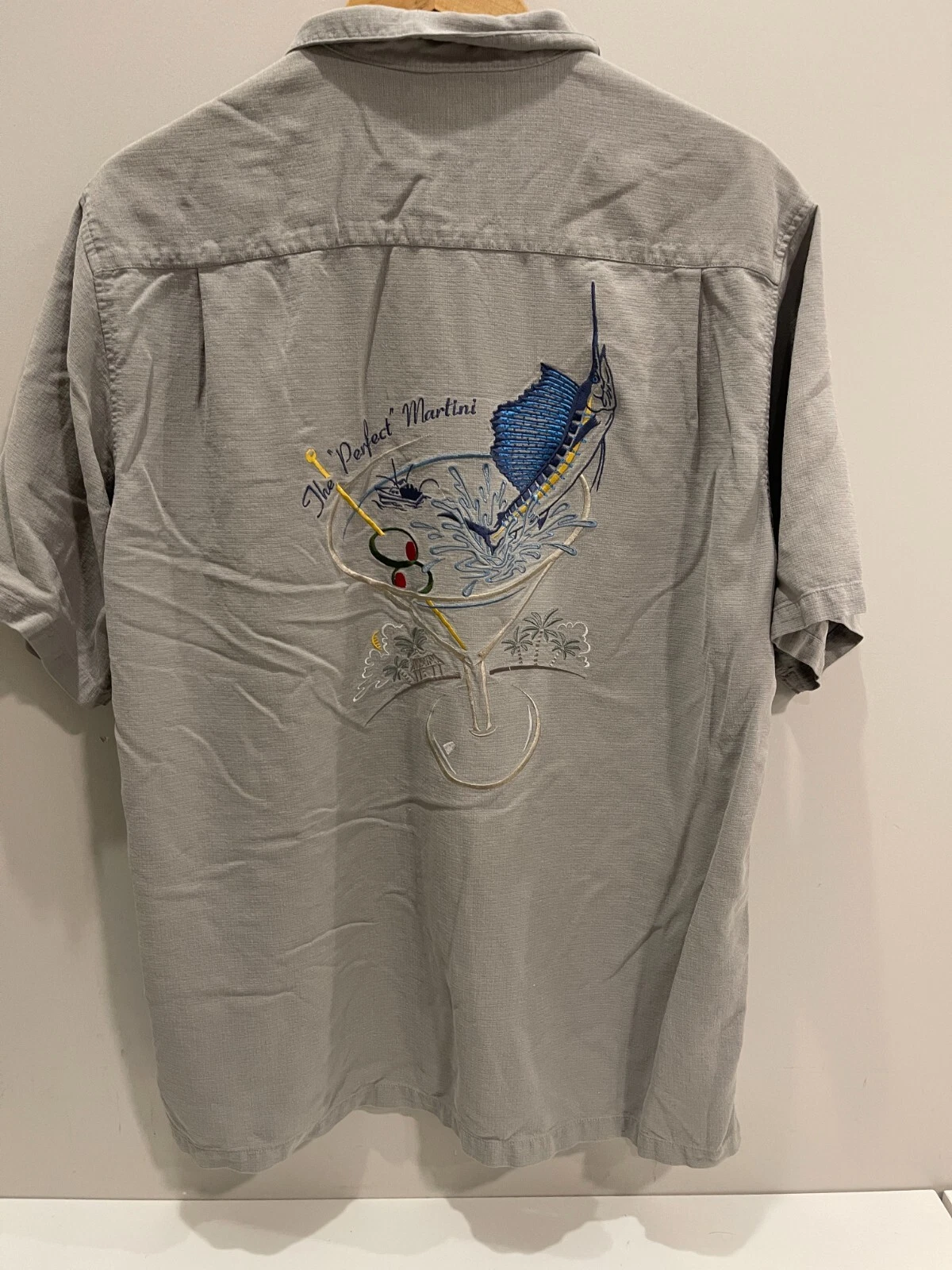 Columbia Perfect Martini Men's Gray Embroidered Swordfish Fishing Shirt SZ XL