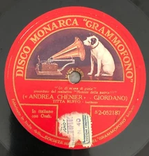 RARE 12" 78RPM DISCO MONARCA GRAMMOFONO ITALY ONE SIDE TITTA RUFFO ANDREA CHENIE