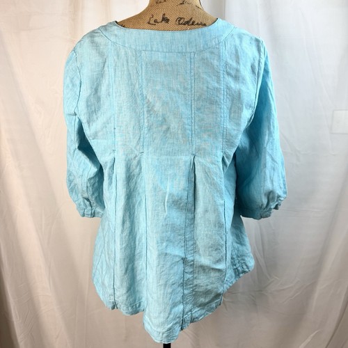 Sky Blue 100% Linen Button Up Jacket 3/4 Sleeves W/ Pockets - Picture 3 of 11
