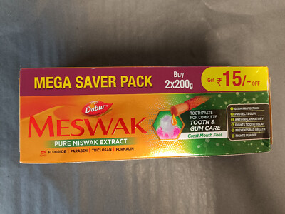 1x GRATIS Dabur Meswak Zahnpasta 2 x 200g, Original aus Indien, Ohne Fluorid