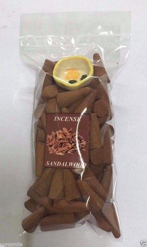 100P Sandalwood Scent Fragrance Aroma SPA Relax Incense Cone Free Ceramic Holder - Picture 3 of 3