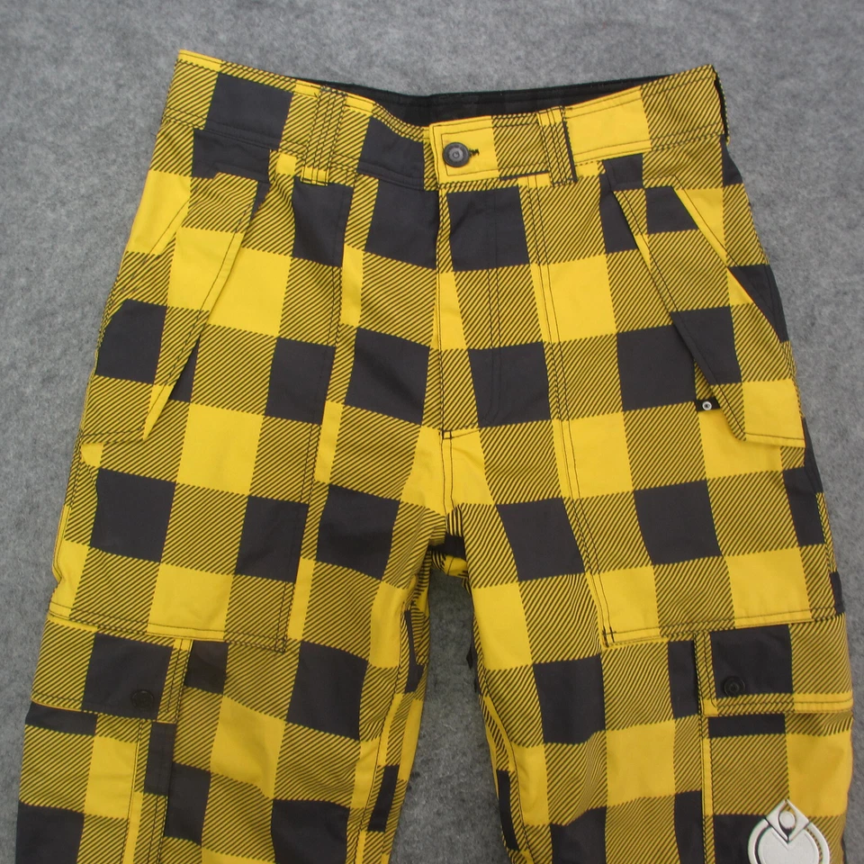 Pantalones de snowboard Nomis para hombre S amarillos a cuadros impermeables bolsillo de carga pantalones para nieve Foto 2 de 4