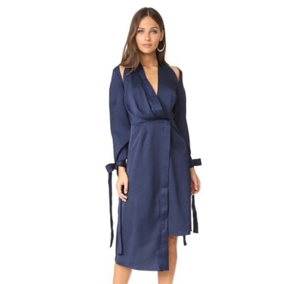 KEEPSAKE THE LABEL Asymmetrical Bow Slit Long-Sleeve Navy Mini Dress Size  XS