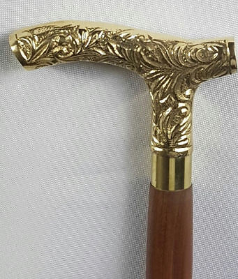 Brass Handle Vintage Style Wooden Shaft Walking Cane Stick Victorian Style Gift