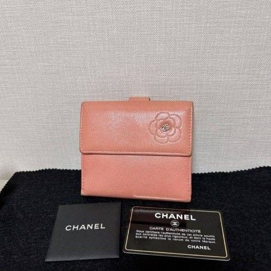 CHANEL Camellia Floral Pink Wallet with Small CHANEL Mark for Girls