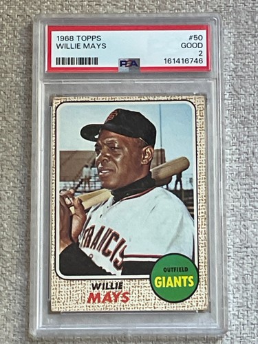 VINTAGE 1968 TOPPS WILLIE MAYS CARD #50 GRADED PSA 2 GOOD GIANTS HOF