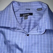 Kenneth Cole Reaction Men’s Long Sleeve Shirt Check Blue 16-16.5 (34-35) Large